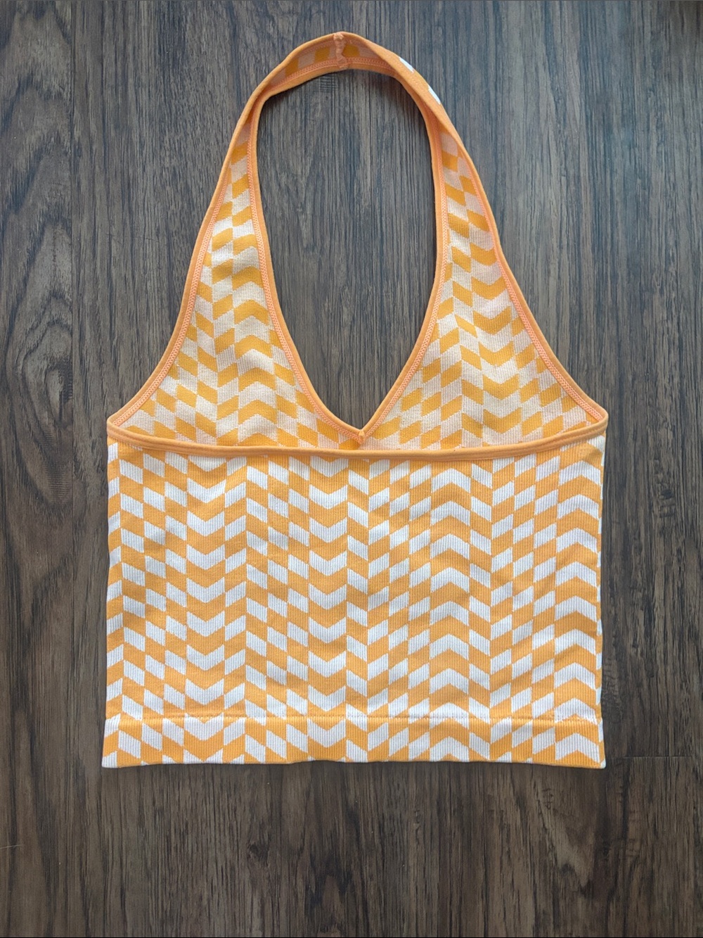 Bella Seamless Yellow White Chevron Halter Crop Tank Top Size M Ribbed Knit - Picture 2 of 5